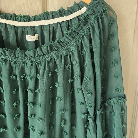 Blooming Jelly Sheer Textured Blouse XL Green Women Lined Flare Sleeves Y2k - Picture 4 of 15